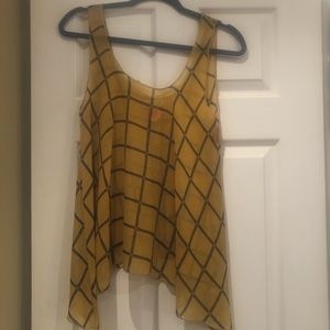 Yellow & Gray Sheer Sleeveless Blouse
